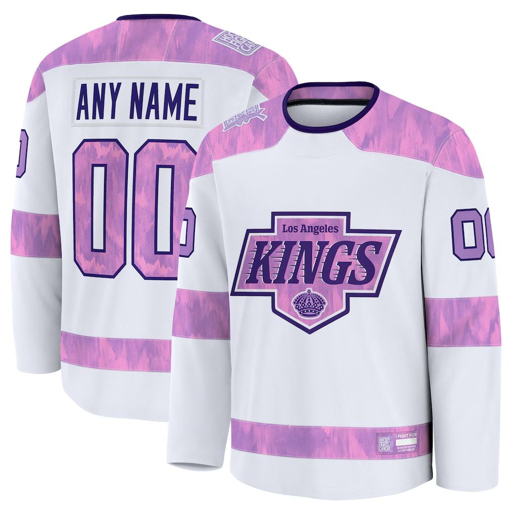 Tocy Custom LA.Kings White 2024 Hockey Fights Cancer Practice Jerseys