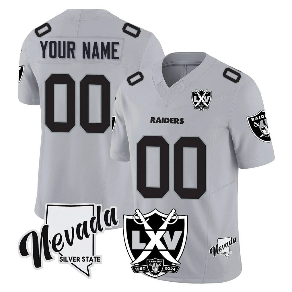 tocy Custom LV.Raiders Gray 65th Anniversary Vapor Limited Home Game Any Name & Numbers Stitched Jerseys