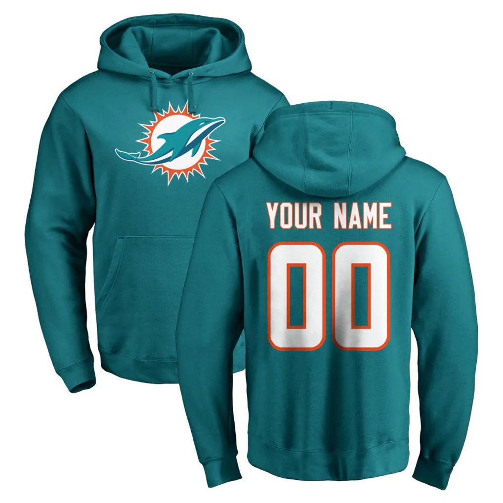 Tocy Custom M.Dolphins Aqua LOGO Pullover Hoodies Limited Any Name & Numbers Stitched Jerseys