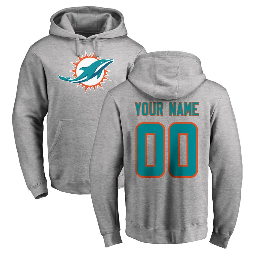 Tocy Custom M.Dolphins Gray LOGO Pullover Hoodies Limited Any Name & Numbers Stitched Jerseys