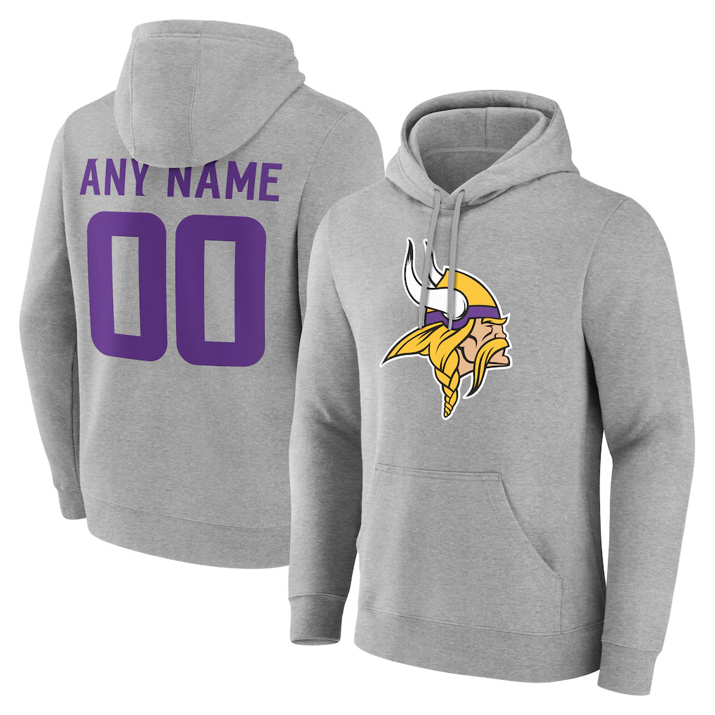 Tocy Custom MN.Vikings Gray LOGO Pullover Hoodies Limited Any Name & Numbers Stitched Jerseys