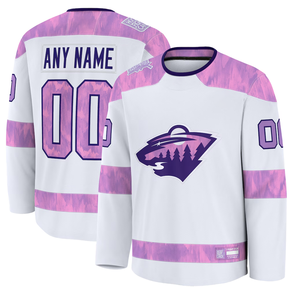 Tocy Custom M.Wild White 2024 Hockey Fights Cancer Practice Jerseys