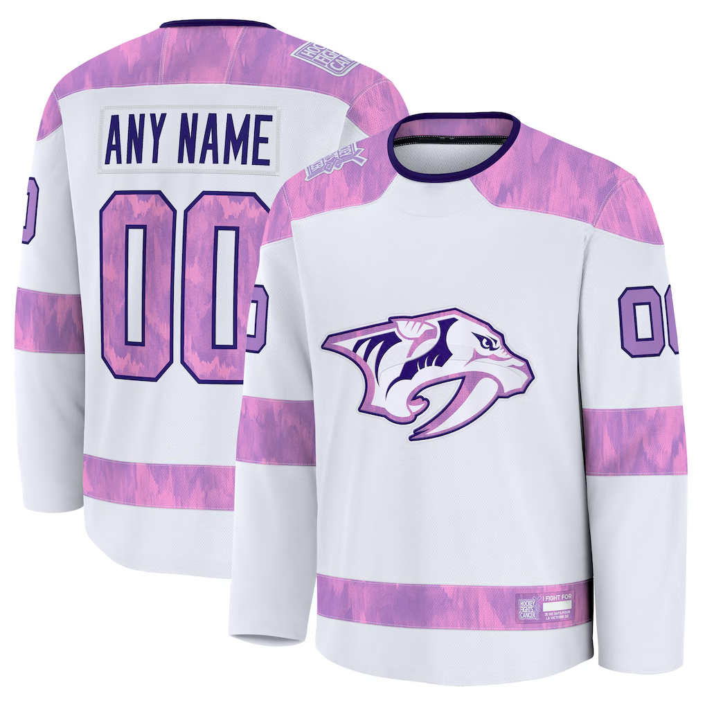 Tocy Custom N.Predators White 2024 Hockey Fights Cancer Practice Jerseys