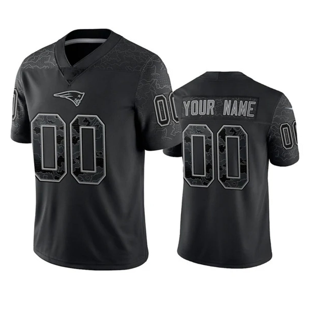 Tocy Custom NE.Patriots Black Reflective LImited Home Game Any Name & Numbers Stitched Jerseys