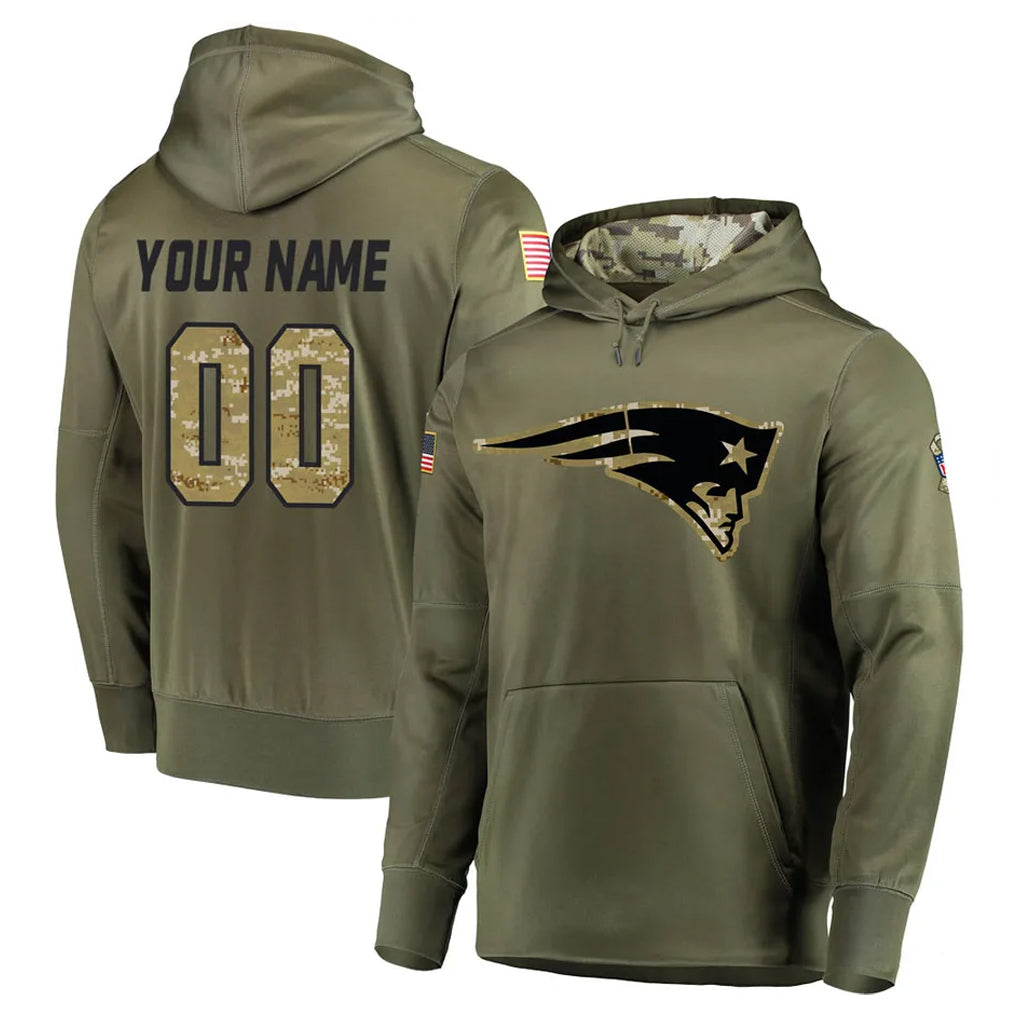 Tocy Custom NE.Patriots Olive Salute to Service Pullover Hoodies Home Game Any Name & Numbers Stitched Jerseys
