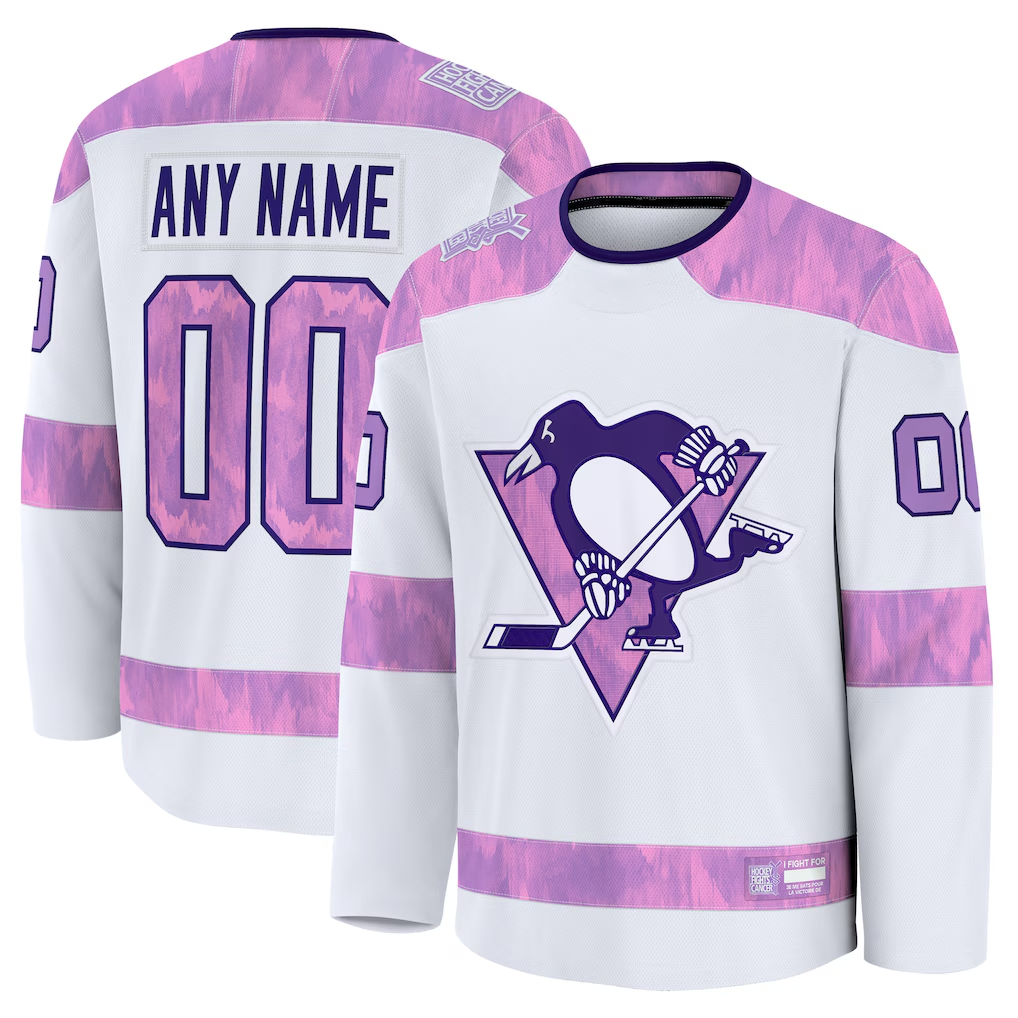 Tocy Custom P.Penguins White 2024 Hockey Fights Cancer Jerseys