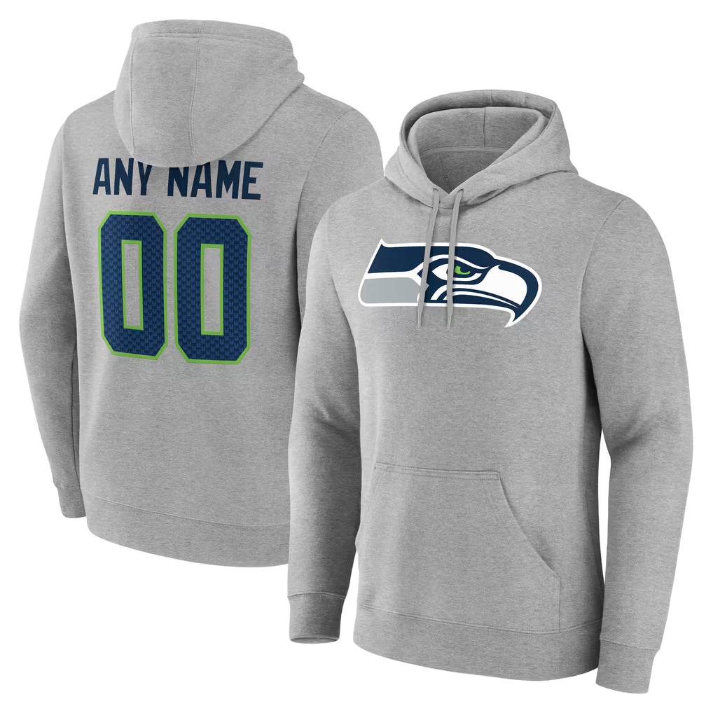 Tocy Custom S.Seahawks Gray LOGO Pullover Hoodies Game Any Name & Numbers Stitched Jerseys