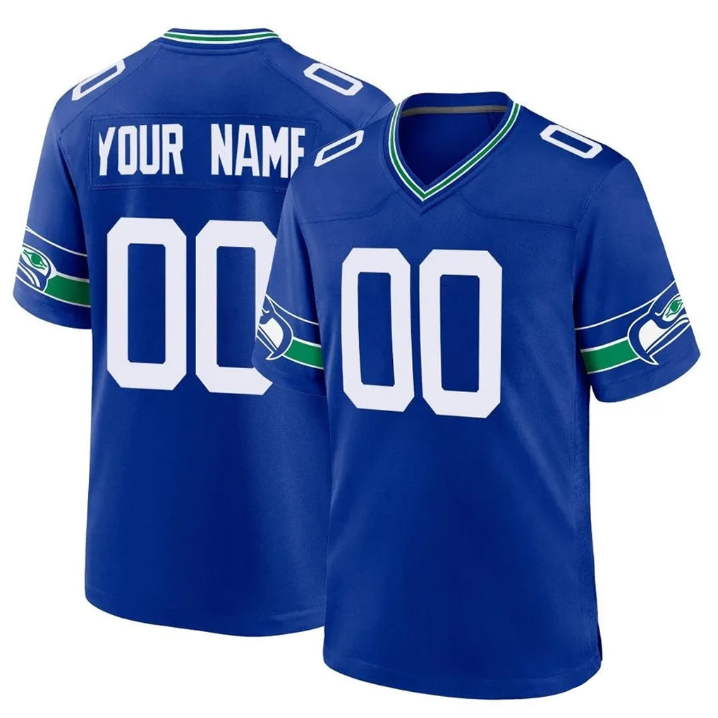 Tocy Custom S.Seahawks Royal Throwback Home Game Any Name & Numbers Stitched Jerseys