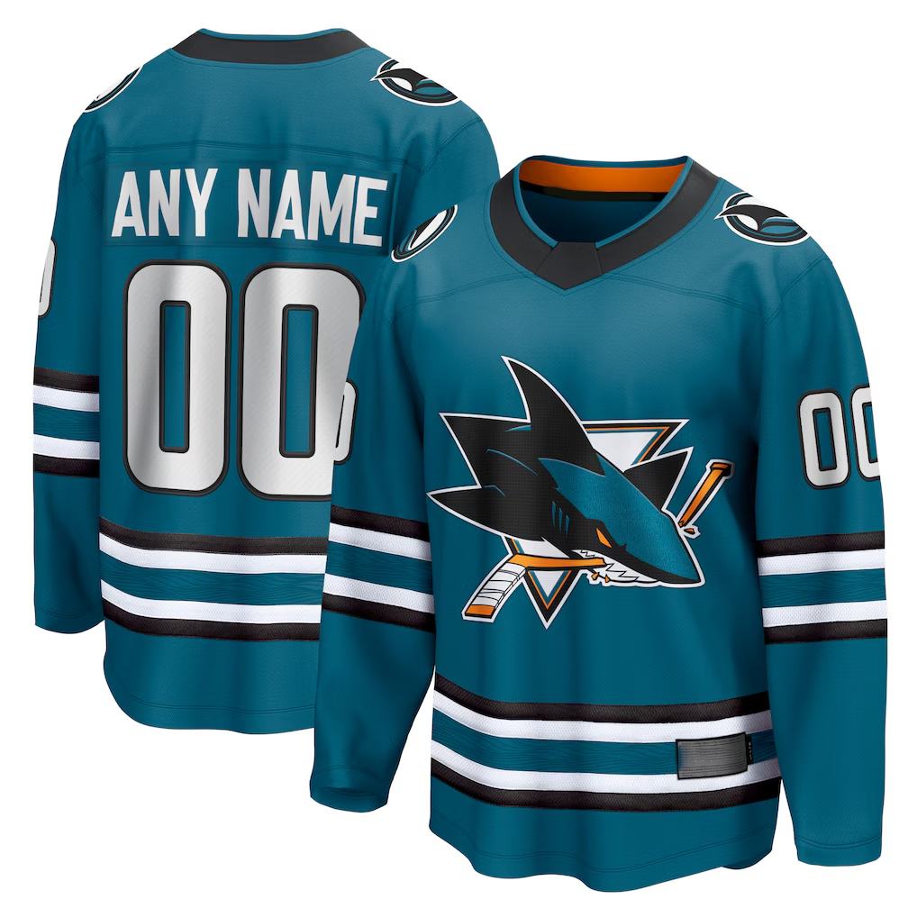 Tocy Custom S.Jose Sharks Teal Home Breakaway Jerseys