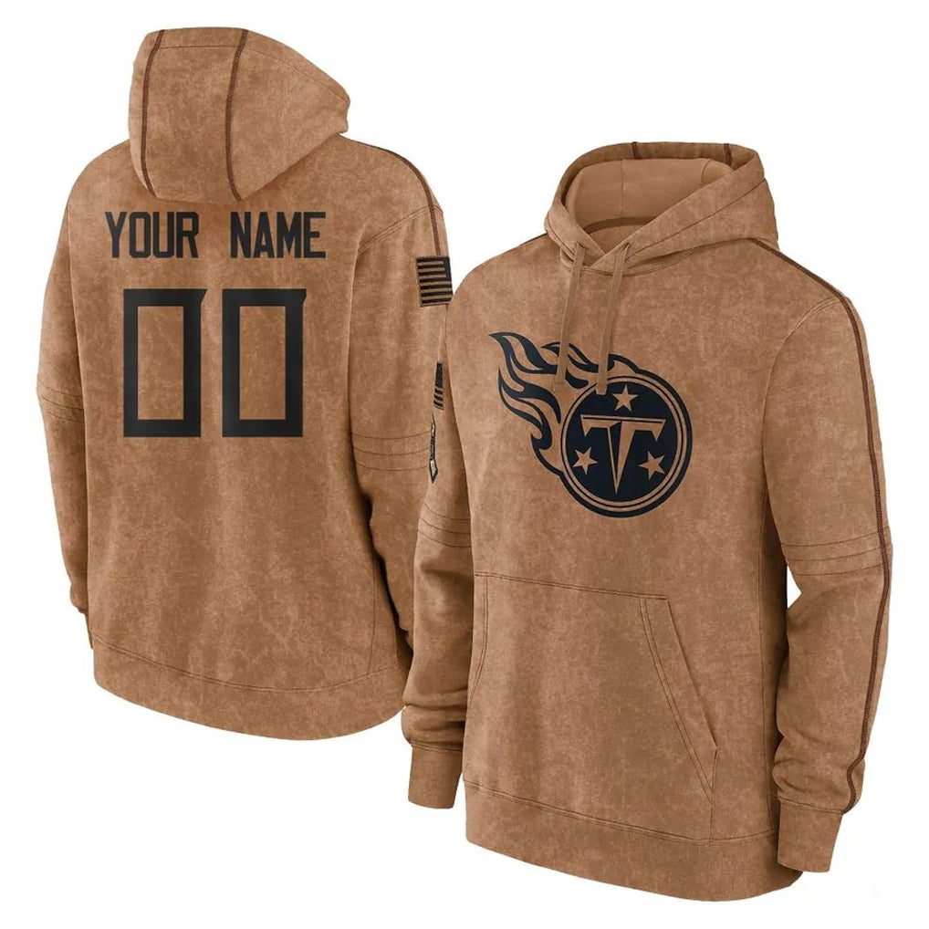 Tocy Custom T.Titans Brown Salute To Service Club Pullover Hoodies Home Game Any Name & Numbers Stitched Jerseys