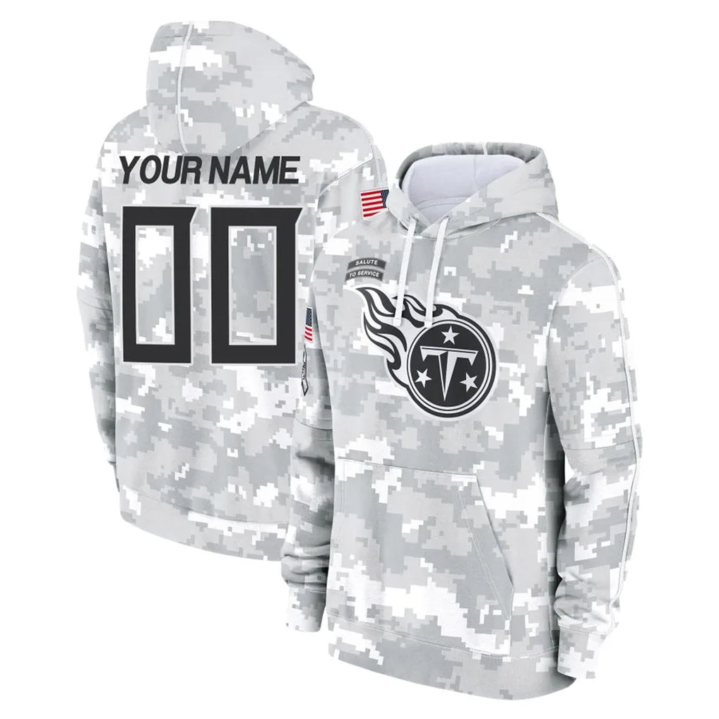 Tocy Custom T.Titans Camo Arctic Salute to Service Pullover Hoodies Home Game Any Name & Numbers Stitched Jerseys