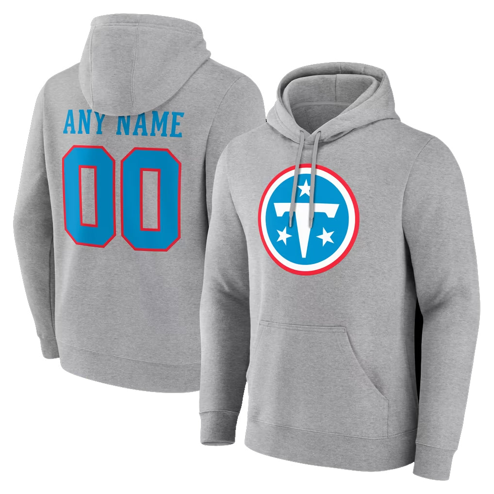 Tocy Custom T.Titans Light Gray LOGO Pullover Hoodies Home Game Any Name & Numbers Stitched Jerseys