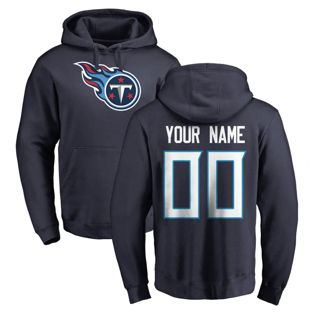 Tocy Custom T.Titans Navy Logo Pullover Hoodies Home Game Any Name & Numbers Stitched Jerseys