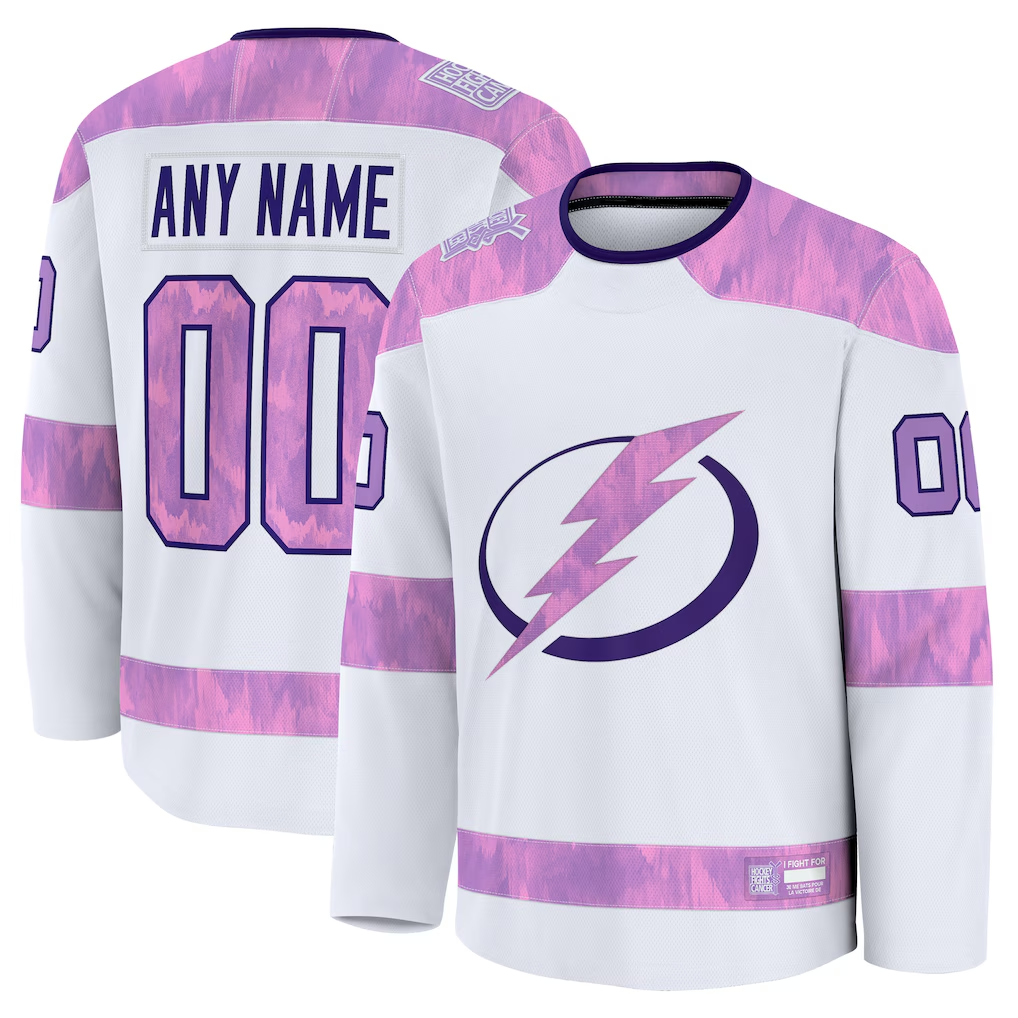 Tocy Custom TB.Lightning White 2024 Hockey Fights Cancer Practice Jerseys
