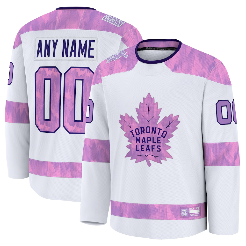 Tocy Custom T.Maple Leafs White 2024 Hockey Fights Cancer Practice Jerseys