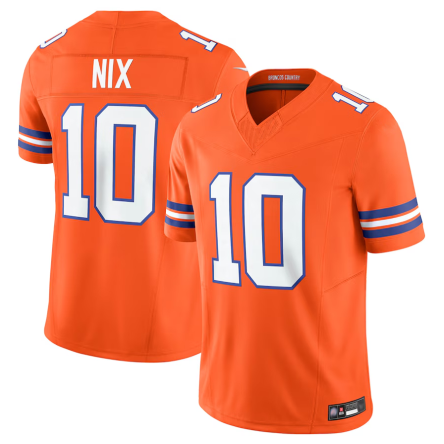 tocy D.Broncos #10 Bo Nix Player Orange Vapor F.U.S.E. Limited Stitched Jerseys