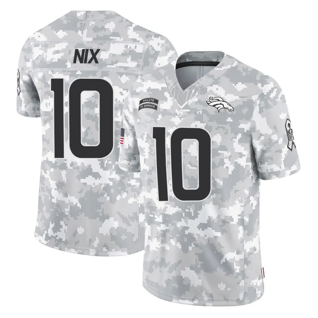 tocy D.Broncos #10 Bo Nix Player Arctic Camo Salute To Service Limited Stitched Jerseys