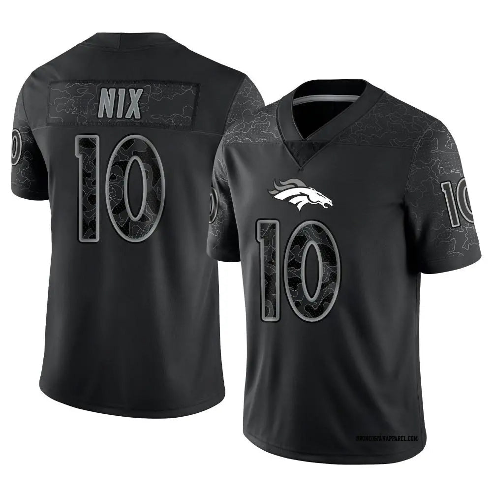tocy D.Broncos #10 Bo Nix Player Black RFLCTV Limited  Jerseys