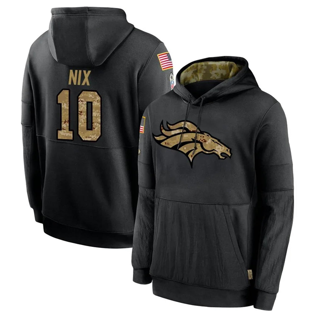 tocy D.Broncos #10 Bo Nix Player Black Salute to Service Pullover Hoodies Limited Stitched Jerseys