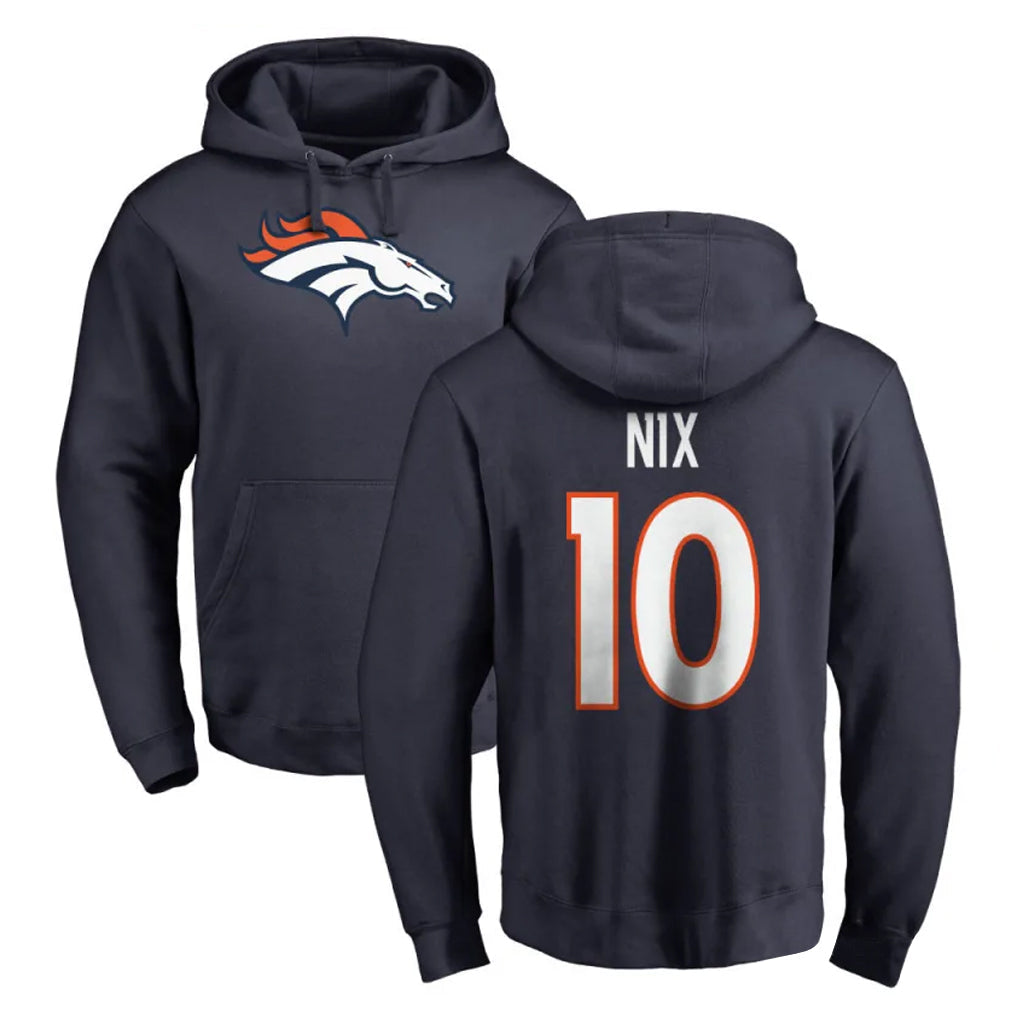tocy D.Broncos #10 Bo Nix Player Navy Pullover Hoodie Limited Stitched Jerseys