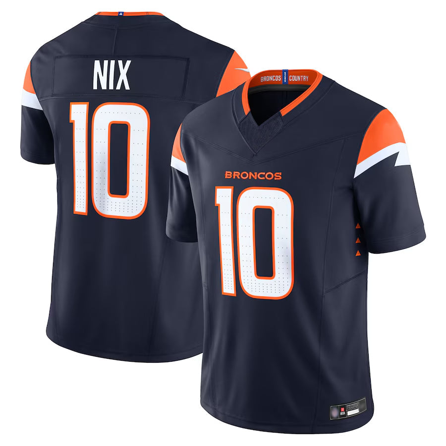 tocy D.Broncos #10 Bo Nix Player Navy Vapor F.U.S.E. Limited Stitched Jerseys