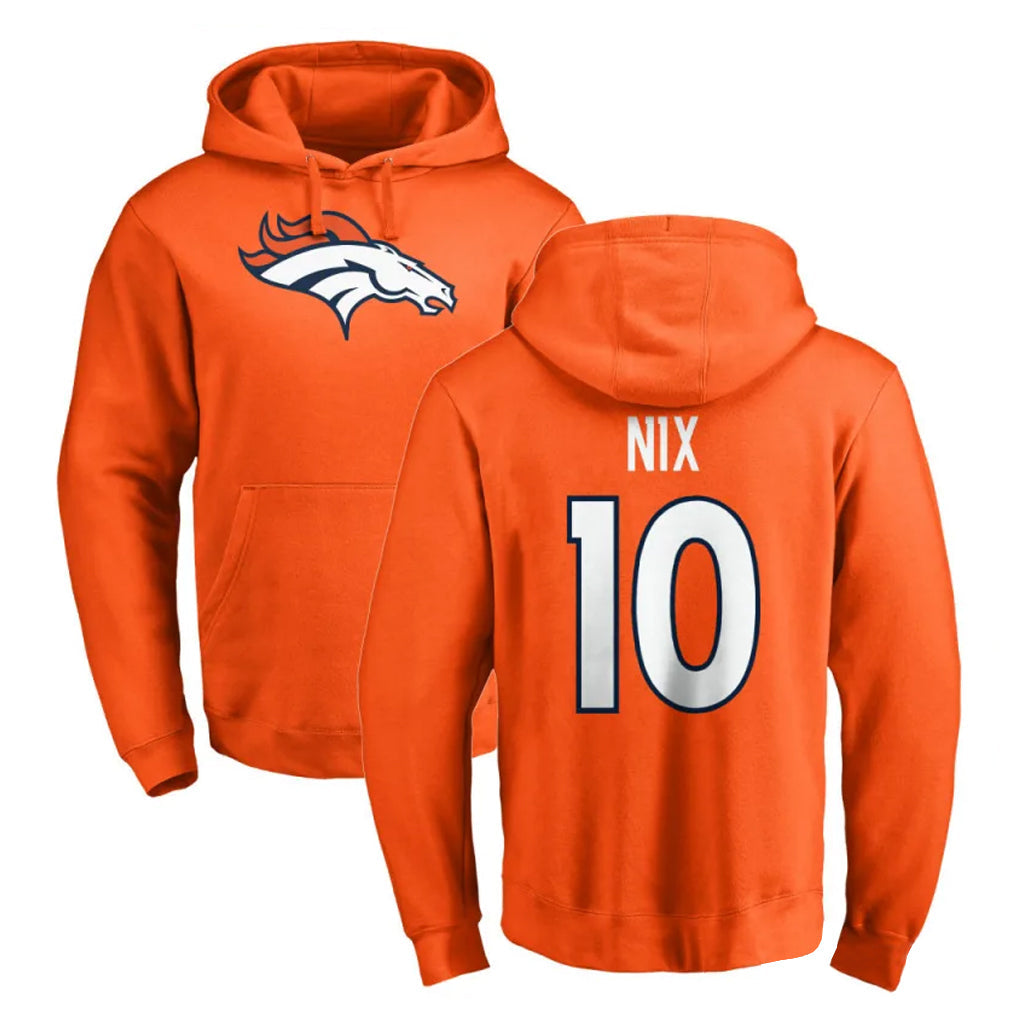 tocy D.Broncos #10 Bo Nix Player Orange Pullover Hoodie Limited Stitched Jerseys