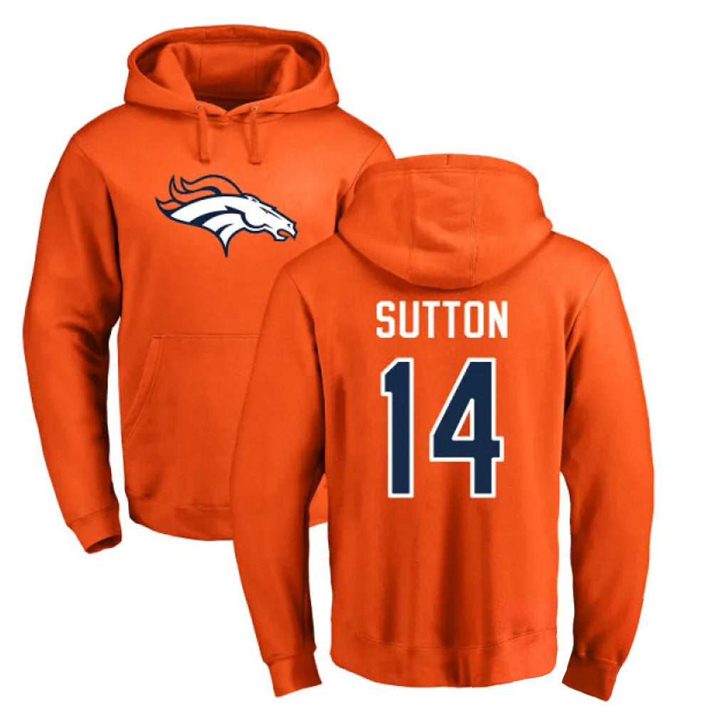 tocy D.Broncos #14 Courtland Sutton Player Orange Pullover Hoodie Limited Stitched Jerseys