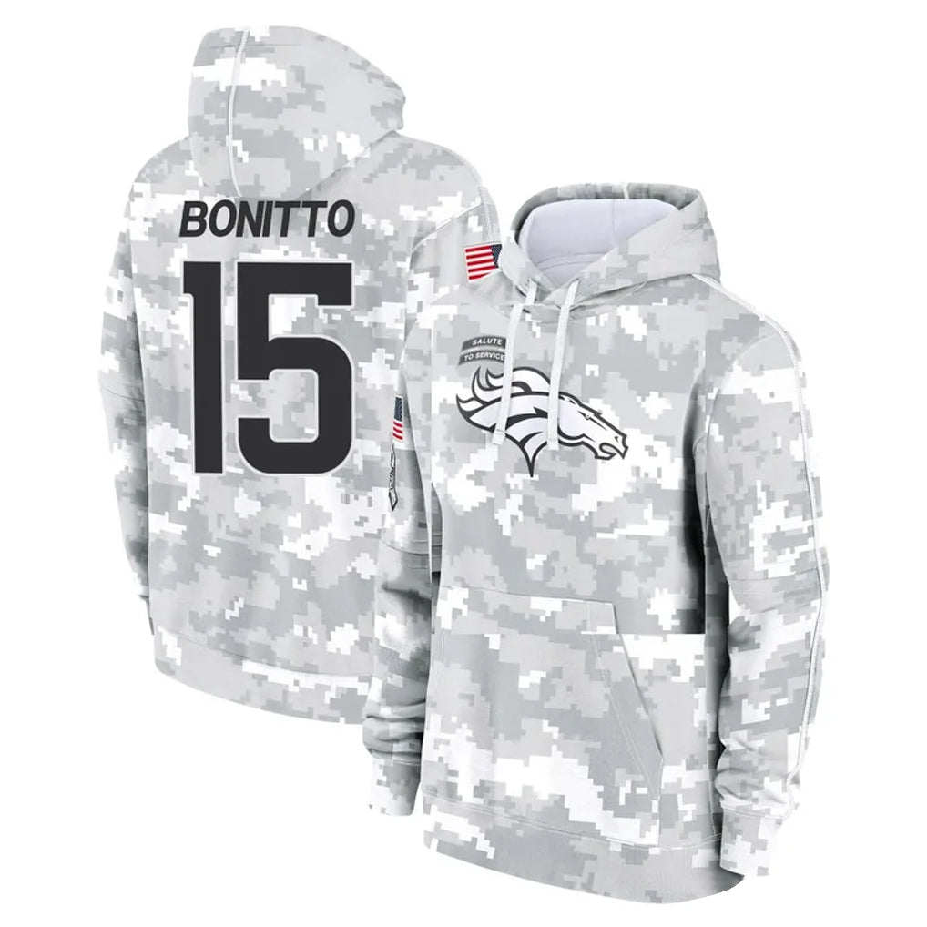 tocy D.Broncos #15 Nik Bonitto Player Arctic Camo Salute to Service Hoodies Limited Game Stitched Jerseys