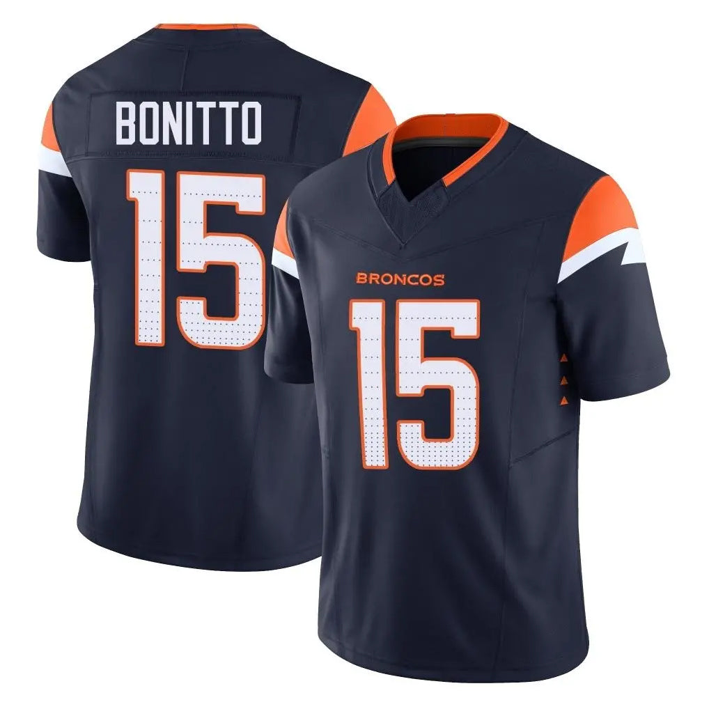 tocy D.Broncos #15 Nik Bonitto Player Navy Limited Vapor F.U.S.E. Home Game Stitched Jerseys