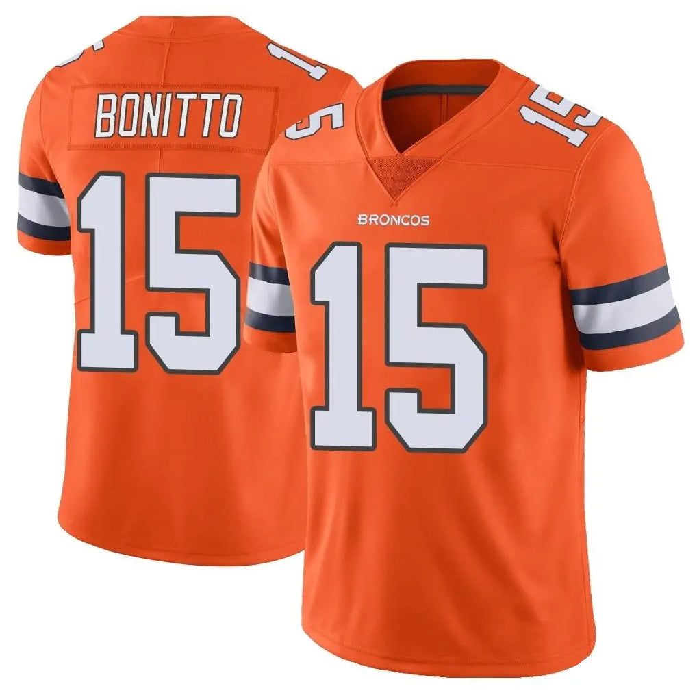 tocy D.Broncos #15 Nik Bonitto Player Orange Vapor Untouchable Limited Home Game Stitched Jerseys