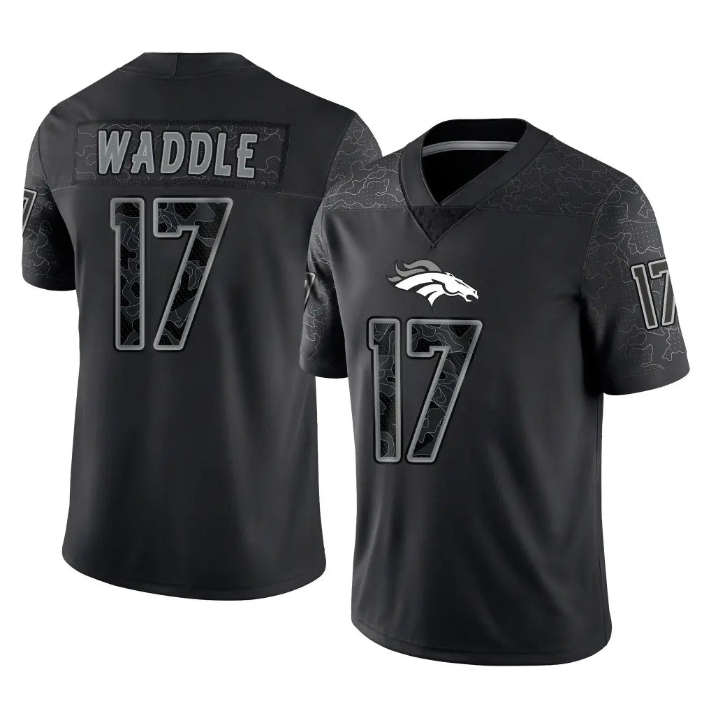 tocy D.Broncos #17 Jaylen Waddle Player Black Reflective Limited Stitched Jerseys