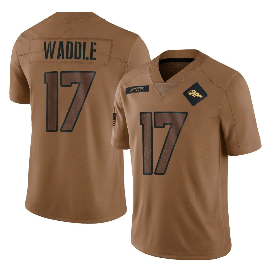 tocy D.Broncos #17 Jaylen Waddle Player Brown Salute To Service Limited Stitched Jerseys
