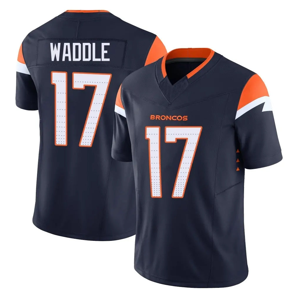 tocy D.Broncos #17 Jaylen Waddle Player Navy Limited Vapor F.U.S.E. Home Game Stitched Jerseys