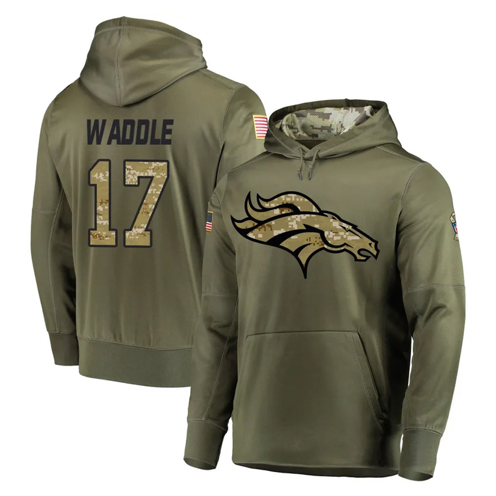 tocy D.Broncos #17 Jaylen Waddle Player Olive Salute to Service Pullover Hoodies Home Game Stitched Jerseys