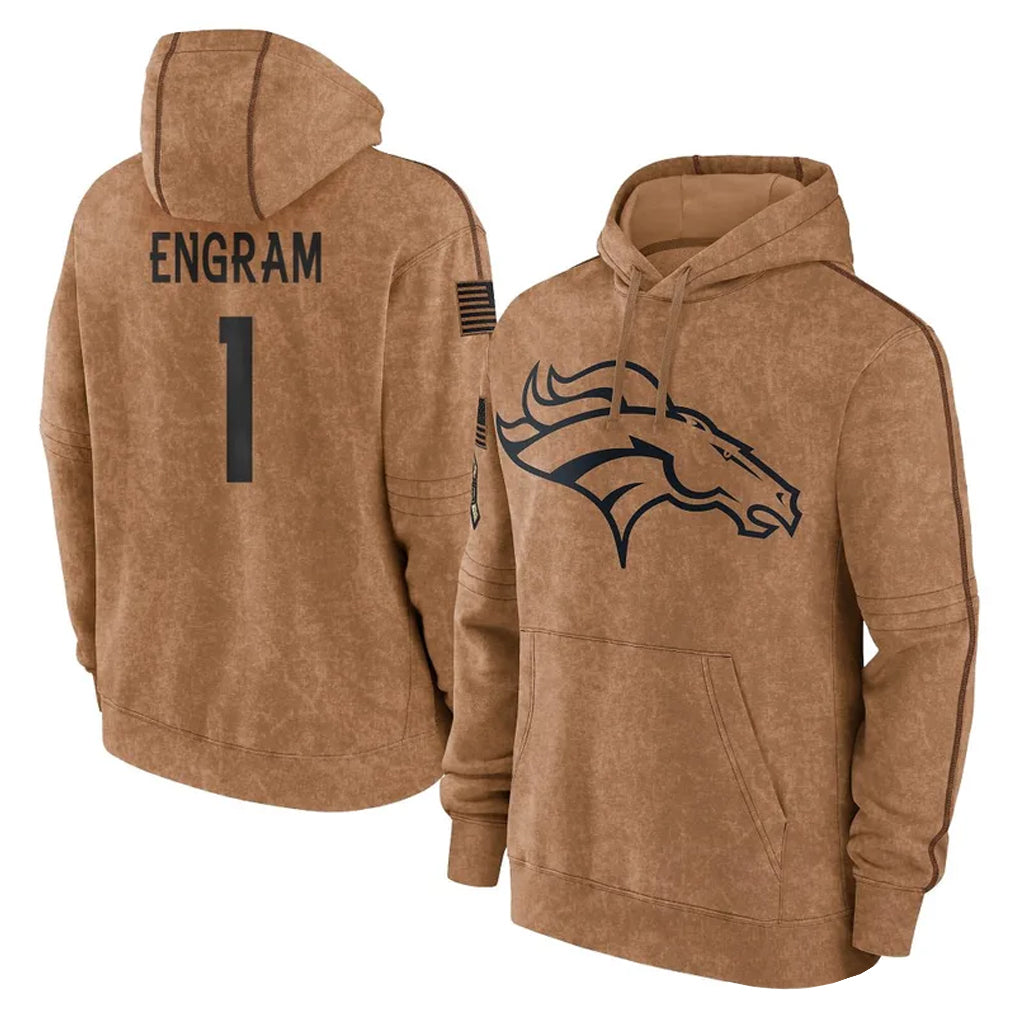 tocy D.Broncos #1 Evan Engram Player Brown Salute to Service Hoodies Limited Game Stitched Jerseys