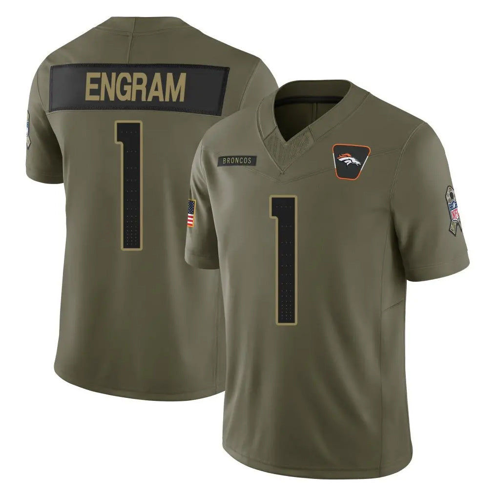 tocy D.Broncos #1 Evan Engram Player Olive 2025 Salute To Service Limited Home Game Stitched Jerseys