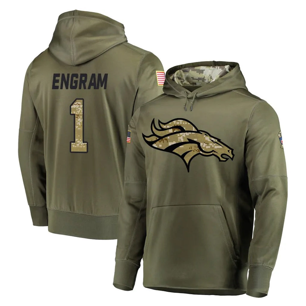 tocy D.Broncos #1 Evan Engram Player Olive Salute to Service Pullover Hoodies Home Game Stitched Jerseys