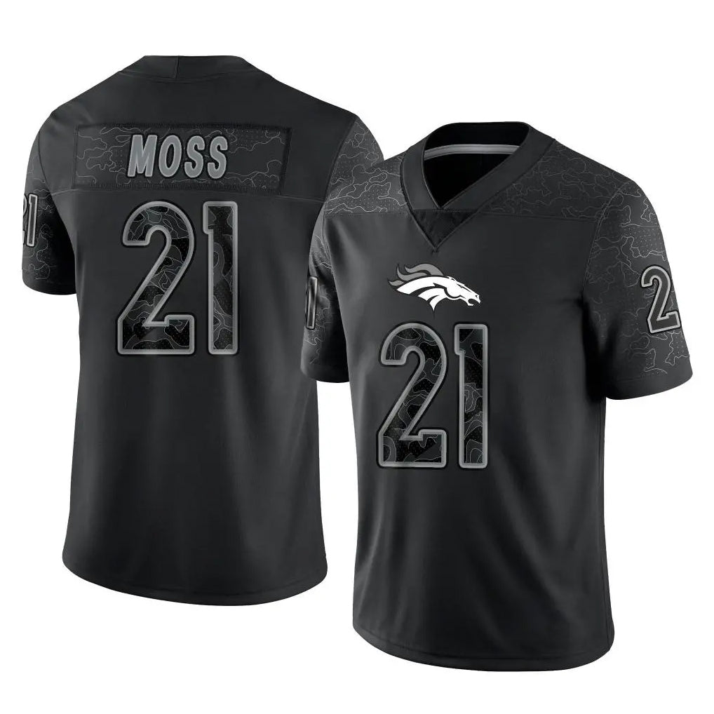 tocy D.Broncos #21 Riley Moss Player Black Reflective Limited Stitched Jerseys