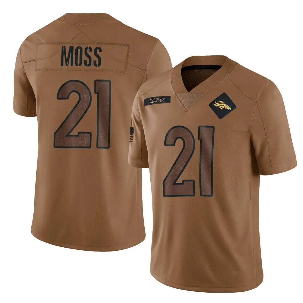 tocy D.Broncos #21 Riley Moss Player Brown Salute To Service Limited Stitched Jerseys