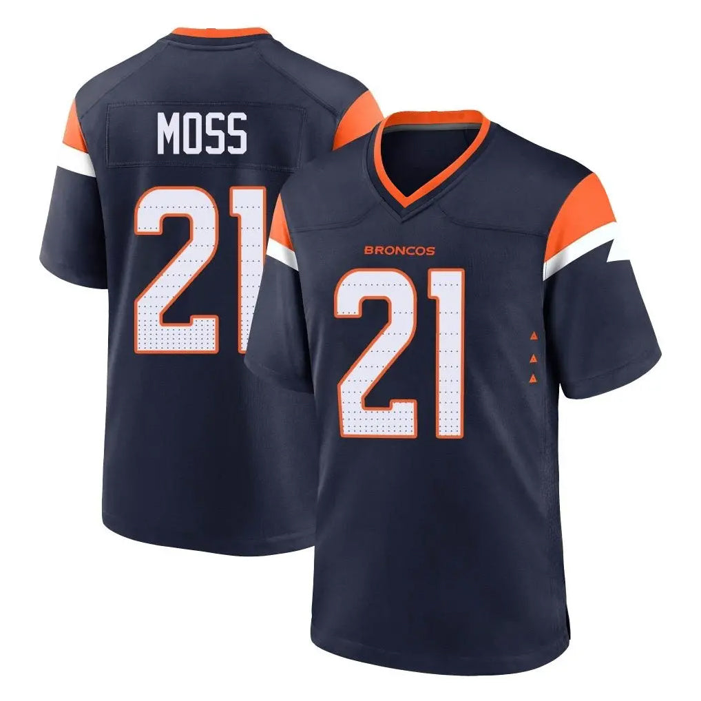 tocy D.Broncos #21 Riley Moss Player Navy Home Game Stitched Jerseys