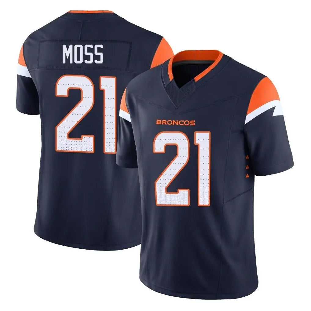 tocy D.Broncos #21 Riley Moss Player Navy Limited Vapor F.U.S.E. Home Game Stitched Jerseys