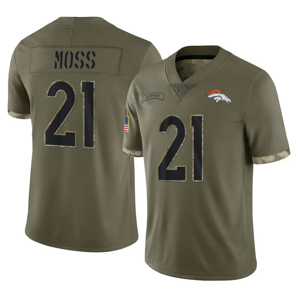 tocy D.Broncos #21 Riley Moss Player Olive Salute To Service Limited Stitched Jerseys