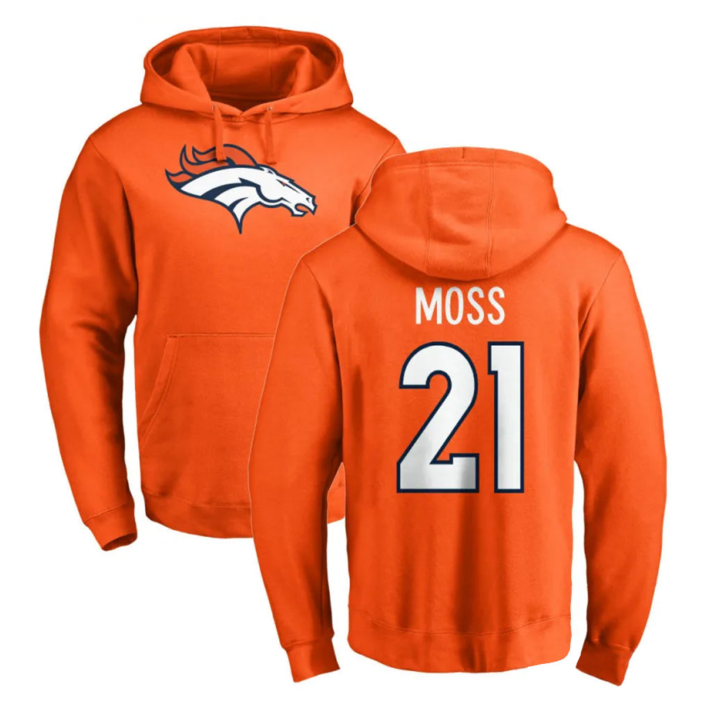 tocy D.Broncos #21 Riley Moss Player Orange Pullover Hoodie Limited Stitched Jerseys