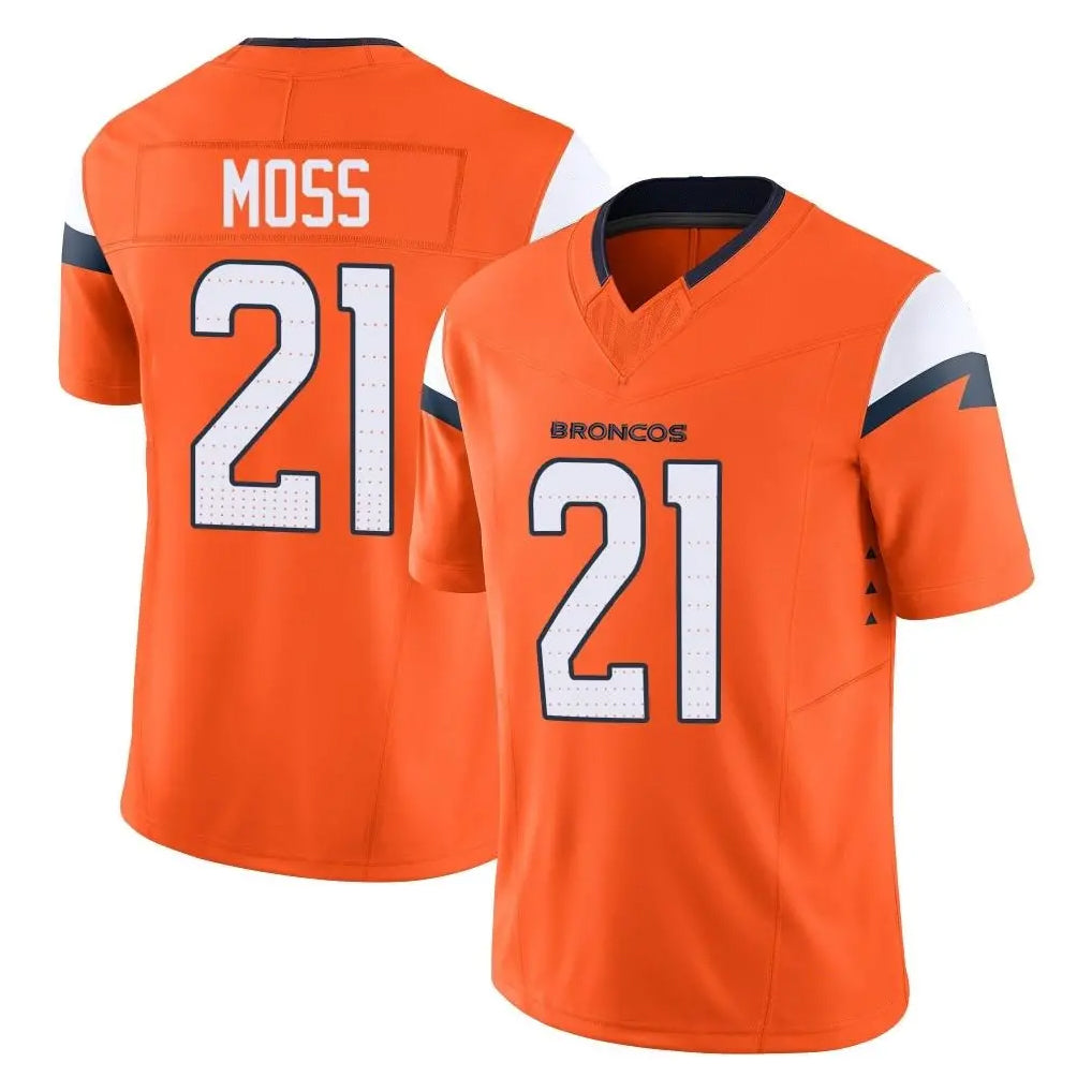 tocy D.Broncos #21 Riley Moss Player Orange Vapor F.U.S.E. Limited Home Game Stitched Jerseys