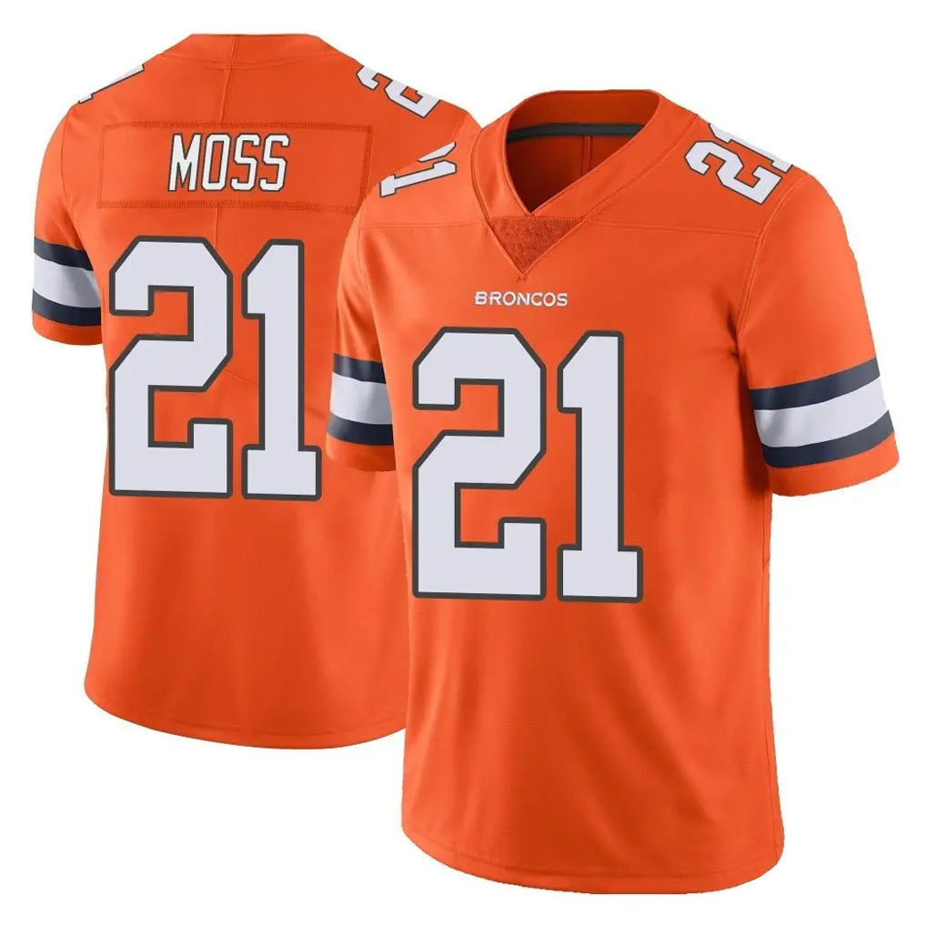 tocy D.Broncos #21 Riley Moss Player Orange Vapor Untouchable Limited Home Game Stitched Jerseys