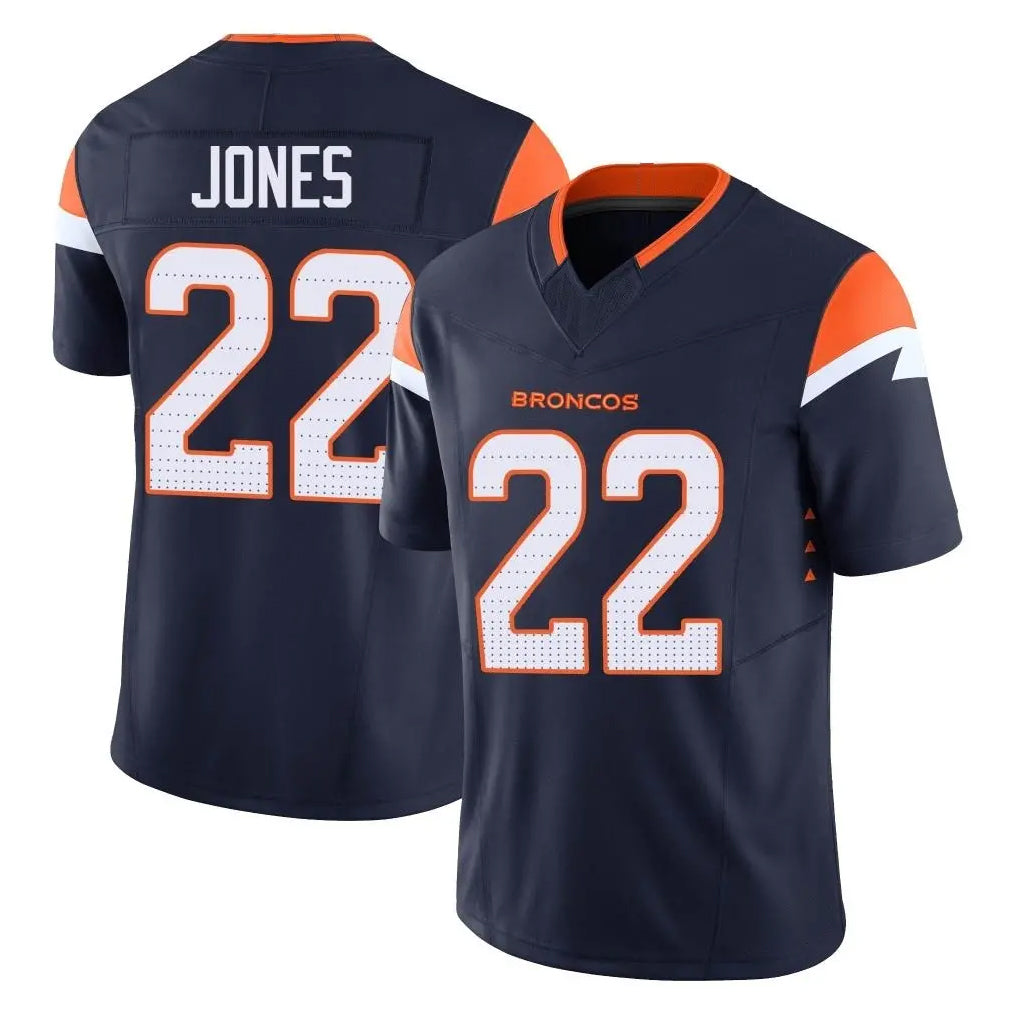 tocy D.Broncos #22 Brandon Jones Player Navy Limited Vapor F.U.S.E. Home Game Stitched Jerseys
