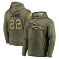 tocy D.Broncos #22 Brandon Jones Player Olive Salute to Service Pullover Hoodies Home Game Stitched Jerseys