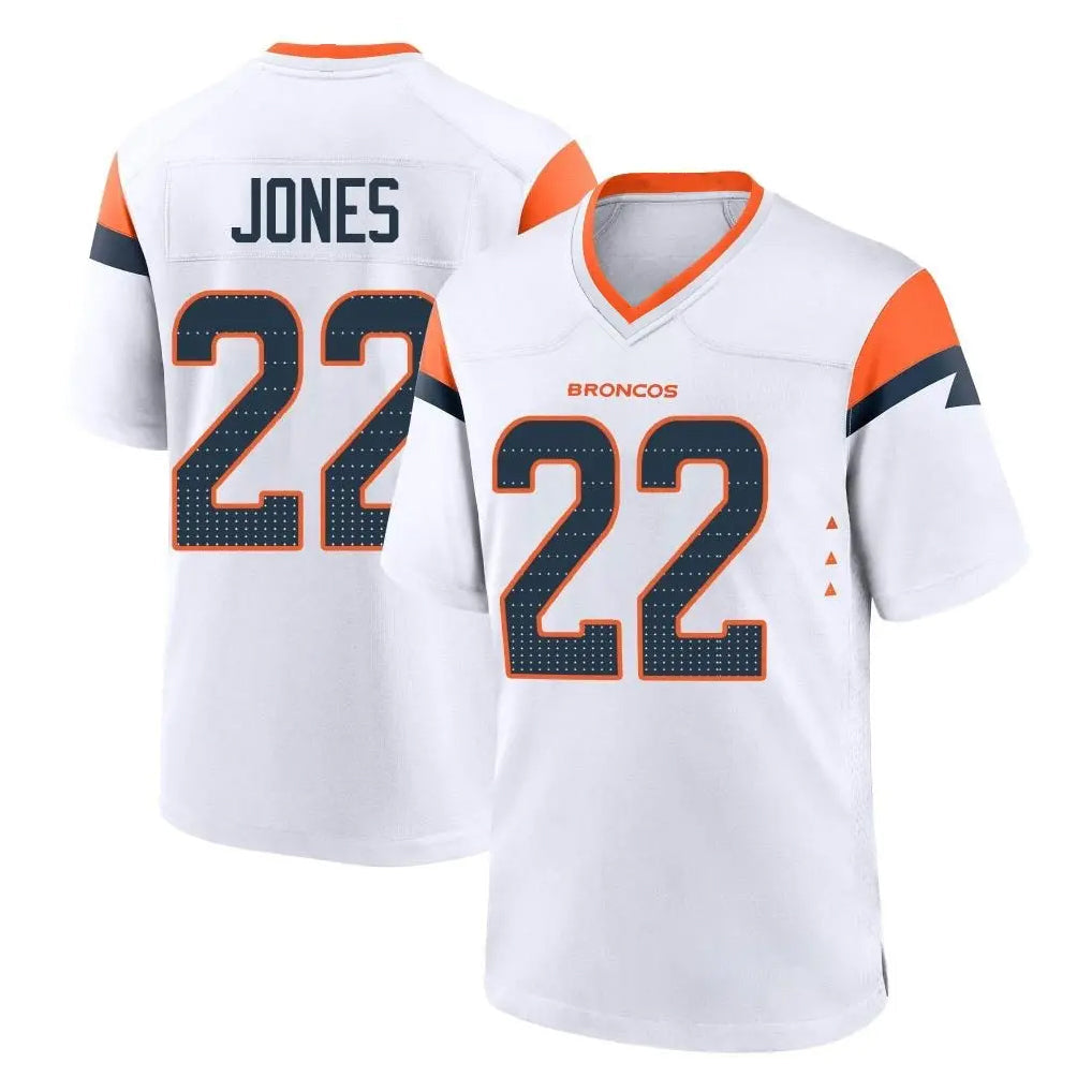 tocy D.Broncos #22 Brandon Jones Player White Home Game Stitched Jerseys