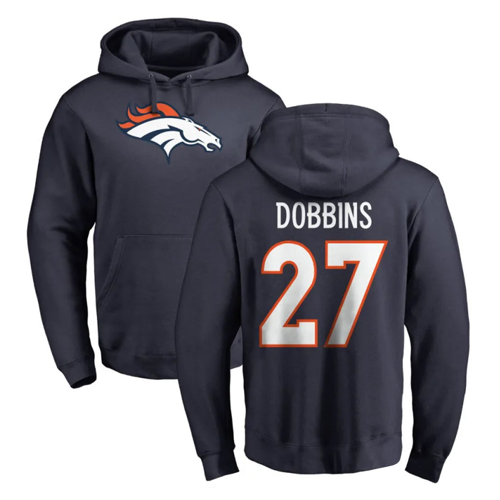 tocy D.Broncos #27 J.K. Dobbins Player Navy Pullover Hoodie Limited Stitched Jerseys