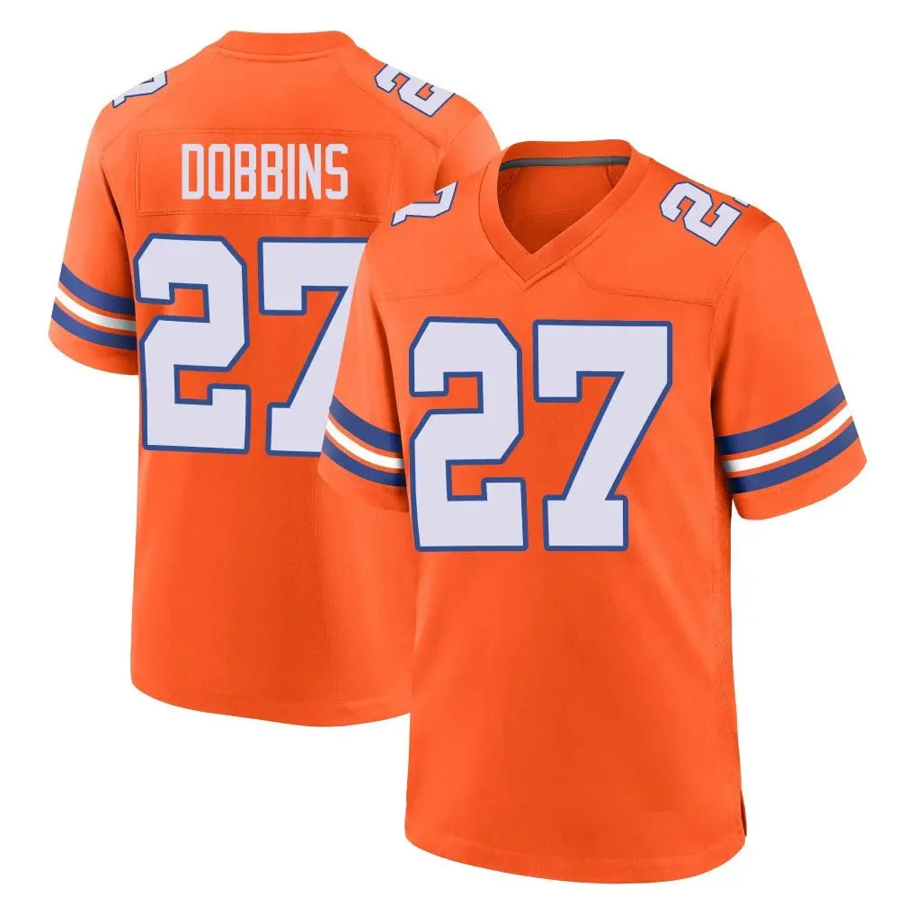 tocy D.Broncos #27 J.K. Dobbins Player Orange Alternate Collection Throwback Game Stitched Jerseys